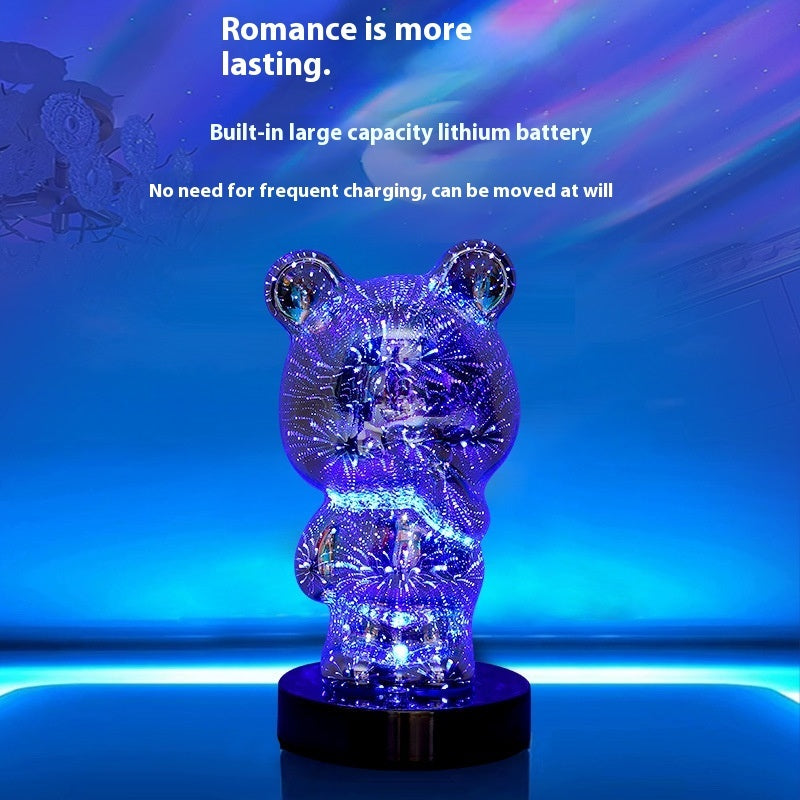 The 3D Fireworks Finger Bear Table Lamp – Rechargeable Ambient LED Night Light – Modern Geometric Stereo Design for Novelty Gifts & Home Decor – USB Powered Desk Lamp