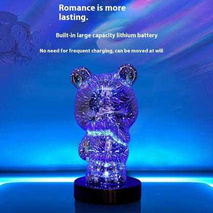 The 3D Fireworks Finger Bear Table Lamp – Rechargeable Ambient LED Night Light – Modern Geometric Stereo Design for Novelty Gifts & Home Decor – USB Powered Desk Lamp