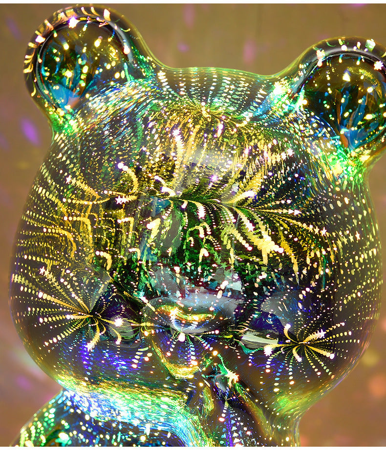 The 3D Fireworks Finger Bear Table Lamp – Rechargeable Ambient LED Night Light – Modern Geometric Stereo Design for Novelty Gifts & Home Decor – USB Powered Desk Lamp