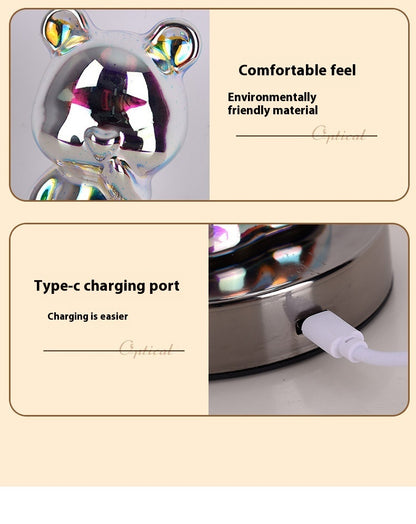 The 3D Fireworks Finger Bear Table Lamp – Rechargeable Ambient LED Night Light – Modern Geometric Stereo Design for Novelty Gifts & Home Decor – USB Powered Desk Lamp