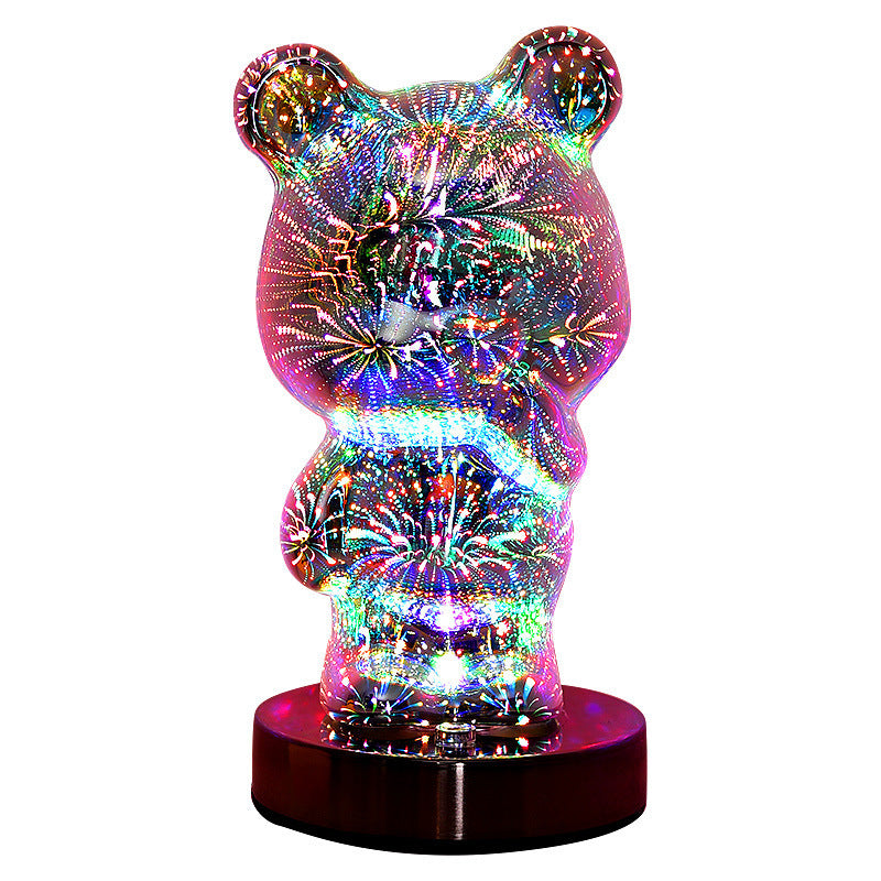 The 3D Fireworks Finger Bear Table Lamp – Rechargeable Ambient LED Night Light – Modern Geometric Stereo Design for Novelty Gifts & Home Decor – USB Powered Desk Lamp