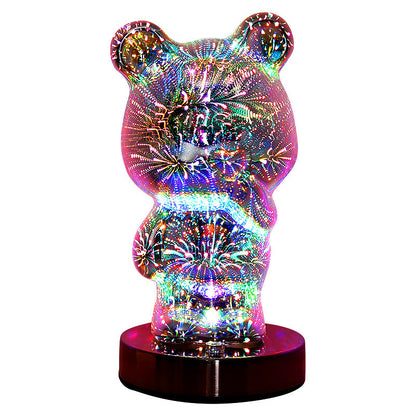 The 3D Fireworks Finger Bear Table Lamp – Rechargeable Ambient LED Night Light – Modern Geometric Stereo Design for Novelty Gifts & Home Decor – USB Powered Desk Lamp