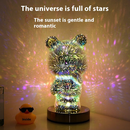 The 3D Fireworks Finger Bear Table Lamp – Rechargeable Ambient LED Night Light – Modern Geometric Stereo Design for Novelty Gifts & Home Decor – USB Powered Desk Lamp