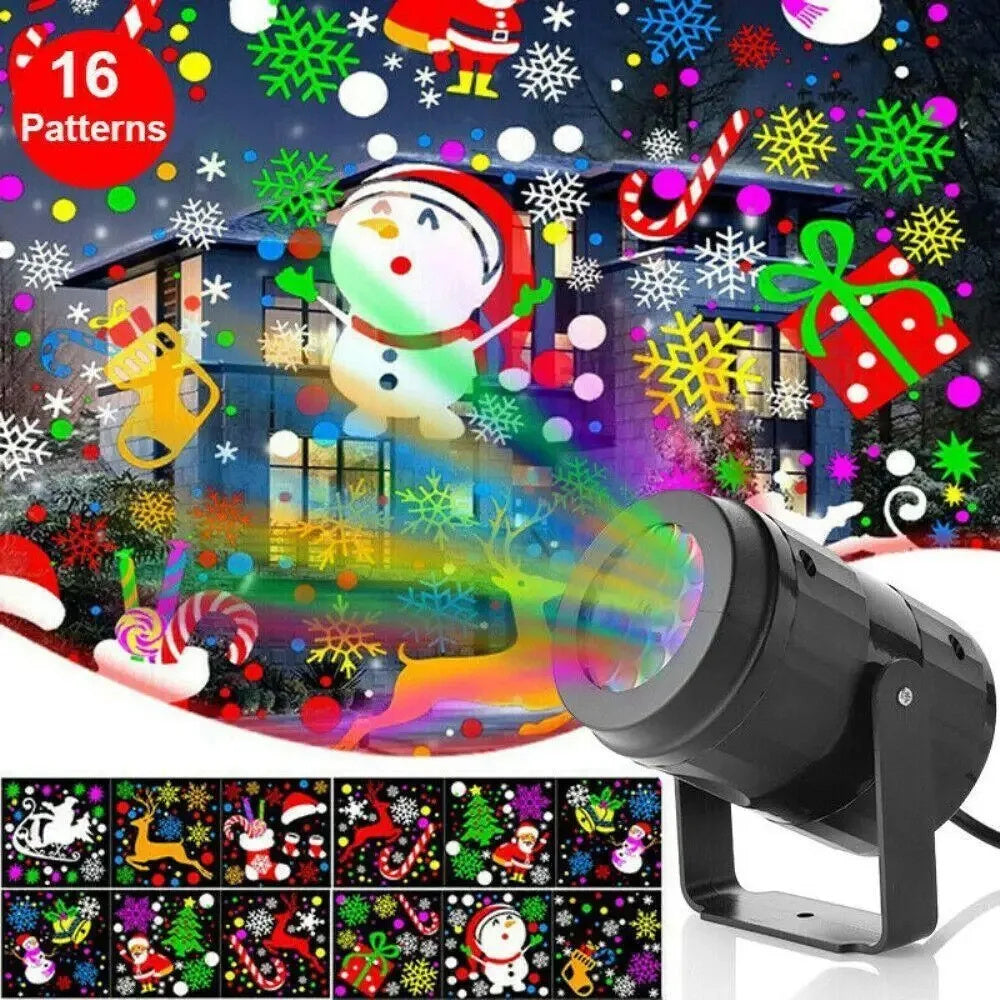 ULTRA-BRIGHT LED Christmas Projector Light – 16 Rotating Holiday Patterns & Snowfall Effect – Indoor/Outdoor Waterproof Landscape Spotlight – Instant Festive Home Decor